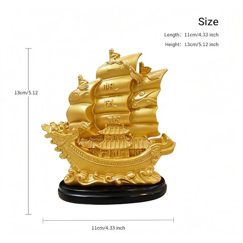 Estatua Barco de Vela Feng Shui Decorativa Dorada miniatura 2