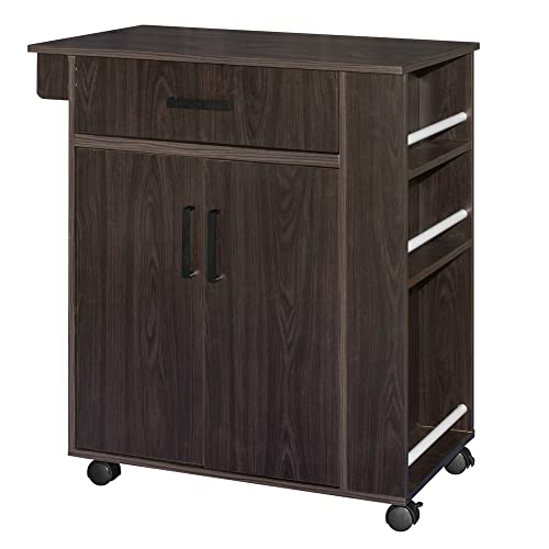 Better Home Products Shelby Rolling Kitchen Cart with Storage Cabinet - Tobacco