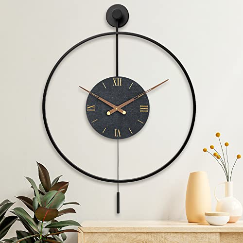 Image of Large Modern Wall Clock,Wall Clocks for Living Room Decor,Classical Silent Metal Minimalist Walnut Dial,Big Decorative Farmhouse Pendulum Wall Clock With Walnut Pointers for Office,Dining Room