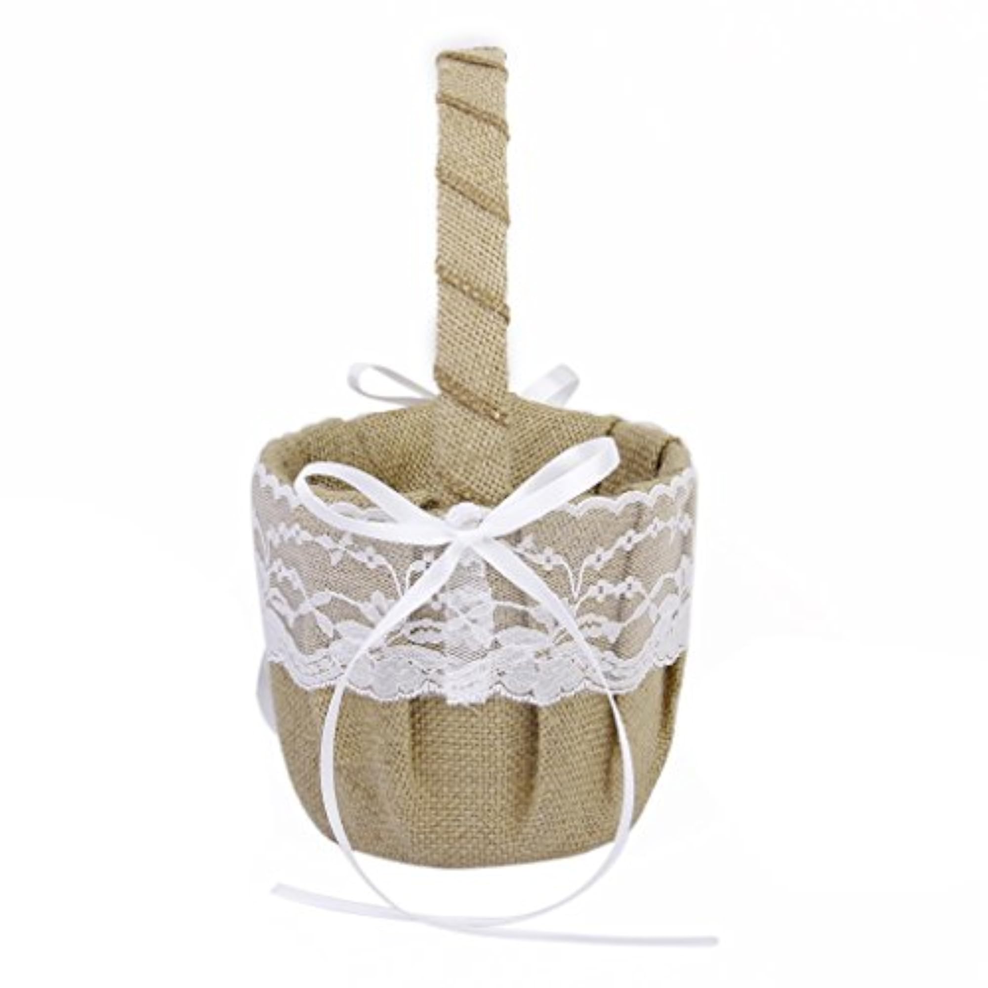 Rustic Wedding Ceremony Lace Flower Basket with Ring Bearer Pillow