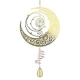 Wind Spinner, Metal Moon and Crystal Pendant Pattern, Metal Wind Spinners, Kinetic Yard Art Decor,...
