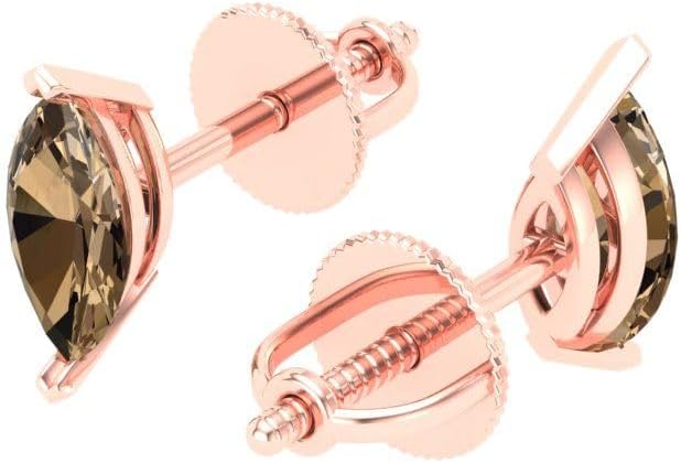 14K Rose Gold Simulated Champagne Diamond Stud Earrings with Screw back - Hypoallergenic, 1 cttw - Minimalist Women's Fine Jewelry - Image 2