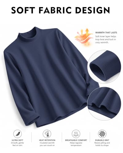 Kids Long Sleeve Mock Neck Shirt Soft Warm Turtleneck Sweatshirts Navy Blue