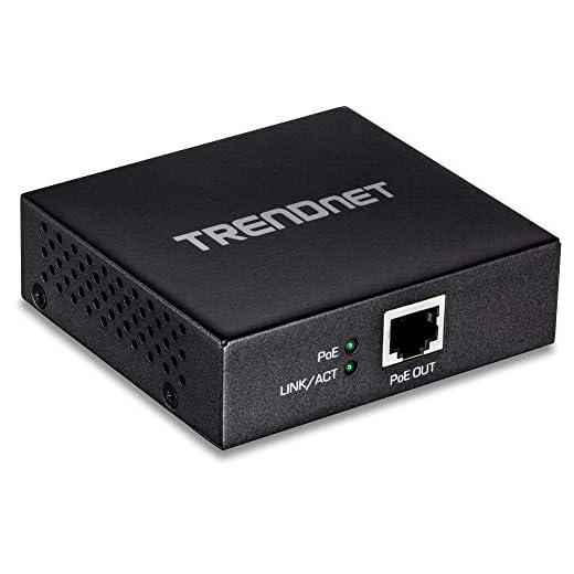 TRENDnet Gigabit PoE+ Repeater/Amplifier, 1 x Gigabit PoE+ In Port, 1 x Gigabit PoE Out Port, Extends 100m For Total Distance Up To 200m (656 ft), Supports PoE(15.4W) & PoE+(30W), Black, TPE-E100