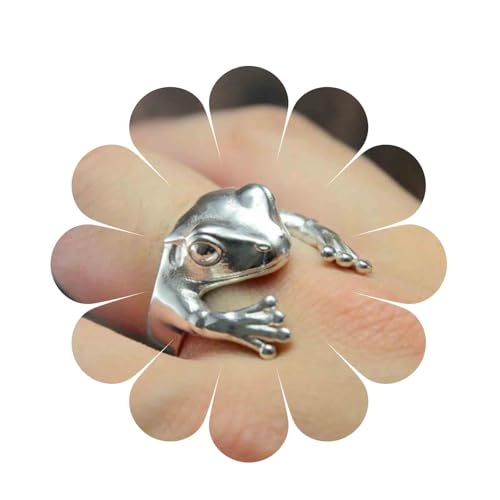 Aneneiceera ヴィンテージ カエル リング シルバー オープニング カエル ナックルリング ファニー カエル フィンガー リング パンク フロギー リング キュート 抽象 カエル リング ジュエリー 女性用