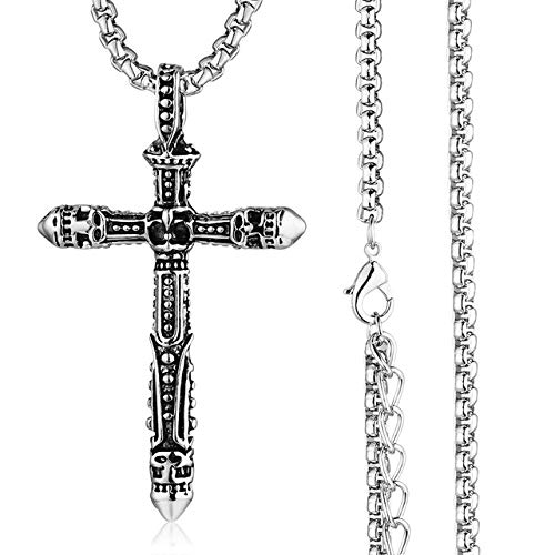 Collier croix homme en métal argenté, le cadeau idéal avec sa chaîne à maillons