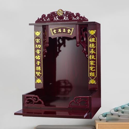 Autel de Bouddha mural en bois avec tablette coulissante rétractable pour prière