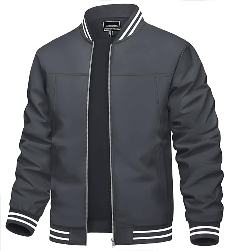 Image of TACVASEN Men's Lightweight Jacket Casual Spring Fall Windbreaker Bomber Zip Up Coat With Pocket | Men jacket, windproof water-resistant fabric, suitable for spring summer and fall, casual commuting wear, travel and hiking.