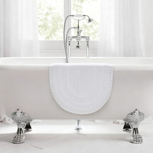 Laura Ashley Camilla 100% Cotton Oval Bath Mat with Crochet Border, Soft & Absorbent, Bright White 21" x 34" Bathroom Rug by Laura Ashley - Used condition - Image 4