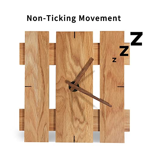 Consdan Wood Wall Clocks Battery Operated, Usa Grown Hardwood Wall Decor, Analog Wooden Clock For Kitchen Bedroom Office, Vintage Oak Solid Wood Clock Face, 12", Natural Color Square #TOP4