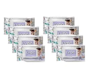 Lyon baby wet wipes with lid enriched with aloe vera and vit e (80 wipes per pack) Pack of 8