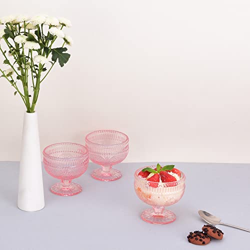 Vintage Glass Dessert Bowls Set of 6-11.5 oz Pink Embossed Glass Ice Cream Bowls for Salad, Candy Cake, Fruit,Trifle,Cocktail by GLASS SMILE - Image 6
