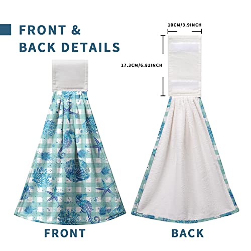 Kwlegh Coastal Starfish Seashells Bathroom Towel Nautical Seahorse Hanging Kitchen Towels Summer Beach Coral Hand Towel With Hanging Loop Soft Absorbent Dish Cloth Fingertip Tie Towels For Bath (2Pcs) #TOP2