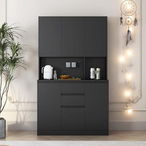 Holaki Kitchen Pantry Storage Cabinet,Modern Freestanding Pantry Cabinet with 6 Doors,5 Shelves and 2 Drawers,Versatile Buffets & Kitchen Cabinet,Craft Storage Cabinet for Living Room Kitchen(Black) Cover