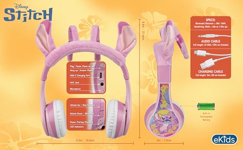 Image of Disney Stitch Angel Bluetooth Headphones for Kids, Wireless Headphones