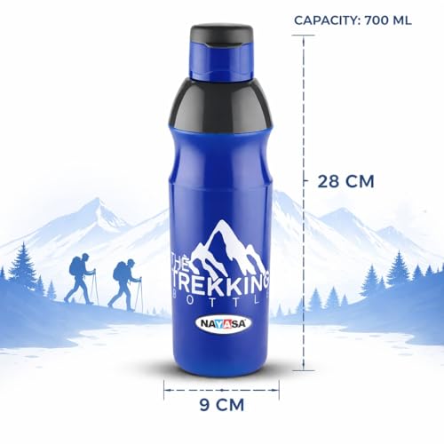 Image of Nayasa Trekking 700ml Water Bottle | BPA-Free Insulated Plastic Inner | Leak-Proof Twist Cap | For Office, School, Gym, Travel, and Outdoor Use | Blue