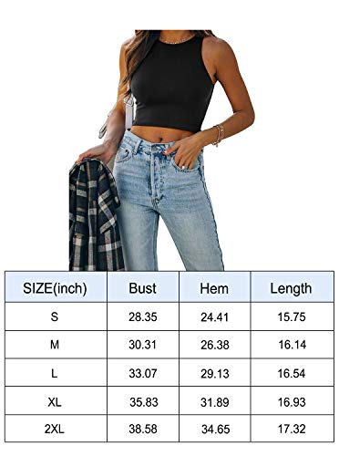 Women’s Sexy Sleeveless High Neck Racerback Cropped Tank Tops Cute Teen Girls Halter Neck Crop Tops Vest White Medium #TOP6