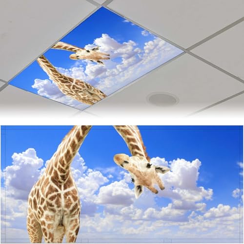 Image of 2 Pack Fluorescent Light Cover for Ceiling Light Classroom- Funnu Giraffe Magnetic Light Cover Fluorescent Light Shade Panel, Decorative Film Filter for Reducing Harsh Glare Flicker Home Decorations