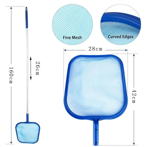 ASOPFYUM Pool Kescher, Kescher Teich 160cm, Pool Zubehör Teichkescher mit Teleskopstange, Algenkescher Teich für Algen, Teiche, Schwimmbäder Blattnetz, Teichkescher Feinmaschig
