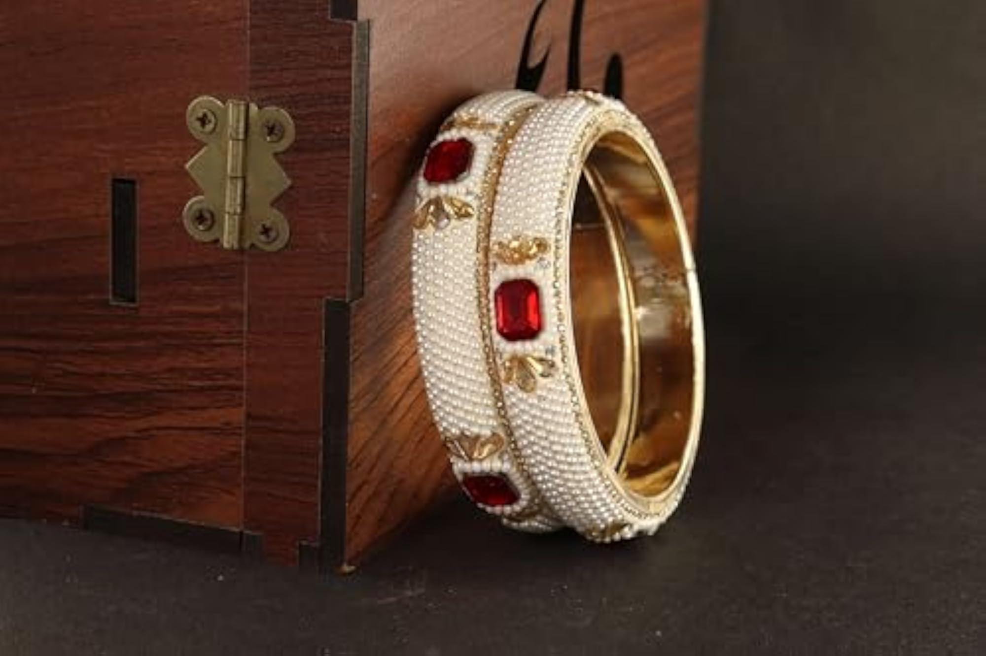 Designer Alloy Kada Set with Pearls & Kundan Stone