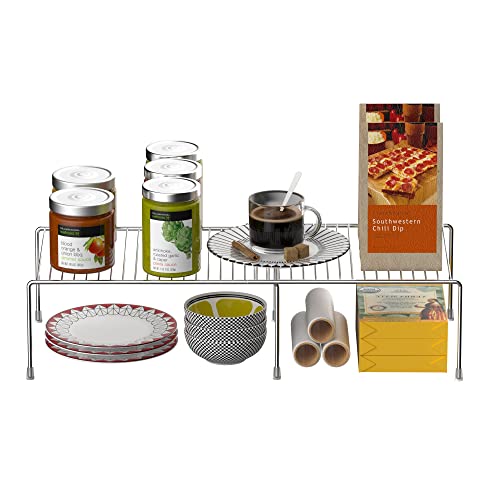 Redrubbit Cabinet Storage Shelf Rack, Expandable Metal Rustproof Kitchen Counter And Cabinet Shelf, Storage Rack Organizer Space Saver For Kitchen, Fridge, Cabinet, Bathroom, Chrome #TOP1