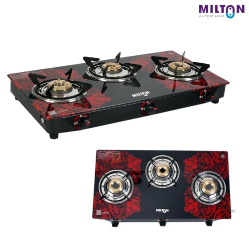 Image of MILTON Premium Red Manual Ignition Glass Top Gas Stove,1-Year Manufacturer's Warranty (ISI Certified) (3 Burner)