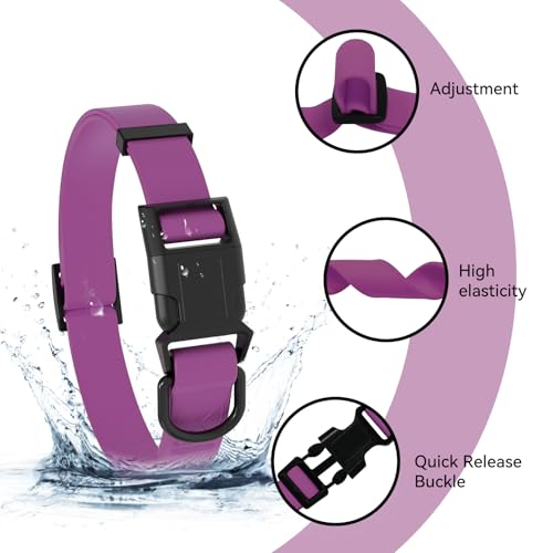 Image of Waterproof Dog Collar, Easy to Clean Rubber Dog Collars with Quick Release Buckle Fits Small Medium or Large Dogs (Purple, L < 15.4-24.8 inch)