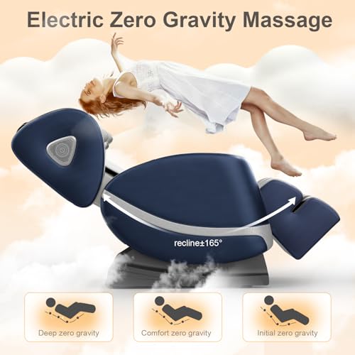 Image of FURNIMAT 2026 Massage Chair Full Body, Zero Gravity Massage Chair with 10 Fix Rollers, Airbags, Heating, Foot Massage, Auto Modes, Bluetooth Speaker, Smart Screen Controller (Blue & Grey)