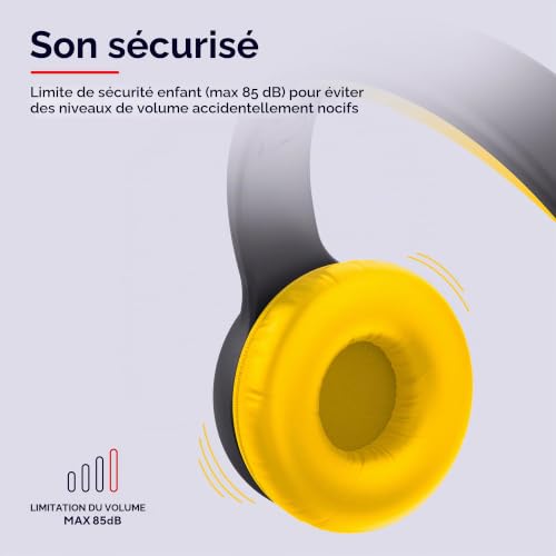 Trust Nouna Casque Bluetooth sans Fil pour Enfant 4-10 Ans avec Limite de Volume (85dB) Casque Micro Pliable avec Autocollants, 15h d'Autonomie, Headphones pour Switch, Tablette, Musique, Noir