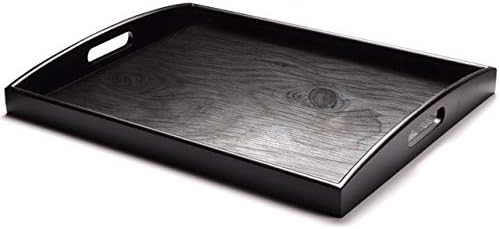 Jara19 Large Serving Tray Black Wood Rectangle for Ottoman Food Breakfast in Bed 17 x 13 x 2