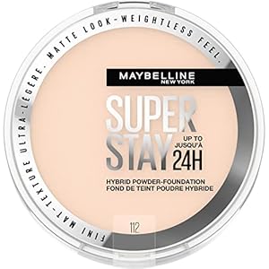 Maybelline Super Stay Up to 24HR Hybrid Powder-Foundation, Medium-to-Full Coverage Makeup, Matte Finish, 112, 1 Count