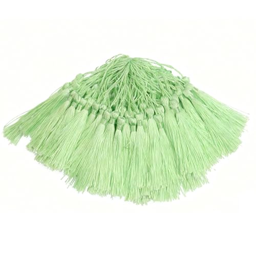 Image of 100pcs 13cm /5 Inch Silky Floss Bookmark Tassels with 2-Inch Cord Loop and Small Chinese Knot for Jewelry Making, Souvenir, Bookmarks, DIY Craft Accessory (Light Green)