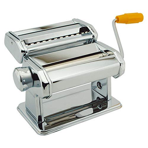 Thrink Silver Professional Fresh Pasta Lasagne Spaghetti Tagliatelle Maker | Stainless Steel Construction | Includes Three Cutters | Handy Removable Handle | Easy To Clean | Dimensions: 15.5Cm H X 20.5Cm W X 20Cm D