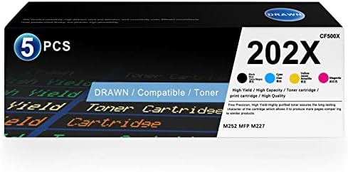 202X High Yield Toner Cartridges – Drawn Compatible 202X CF500X CF501X CF503X CF502X Replacement for HP Pro M254nw M254dw M254dn MFP M280nw M281fdn M281fdw M281cdw Printer, 5Pack(2BK/1C/1M/1Y )