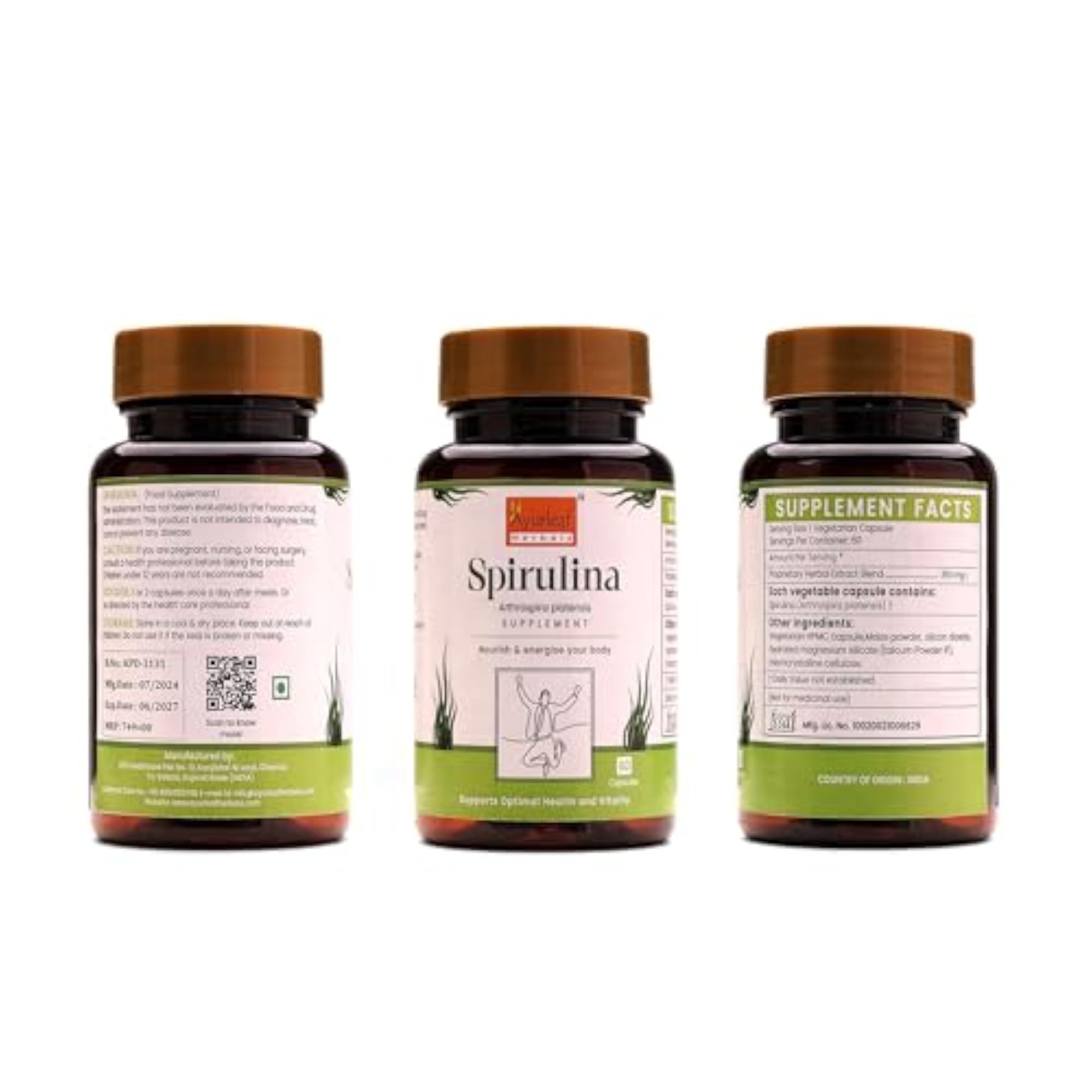 Spirulina Capsules, Green Food for Full Body Support