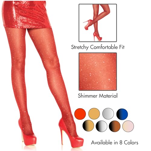 Image of Leg Avenue Women's stretchy High Waist Lurex Shimmer Tights With Metaillic Fiber Shine