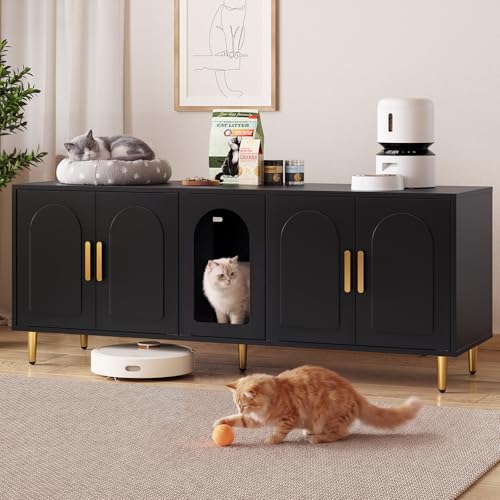Image of ONBRILL 60 Inches Cat Litter Box Enclosure for 2 Cats, Black