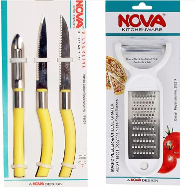 Combo of NOVA Kitchen Knife Set of 3/NOVA Brand/Multi Color/Stainless Steel & NOVA Cheese Grater Magic Peeler (1PC Multicolor)