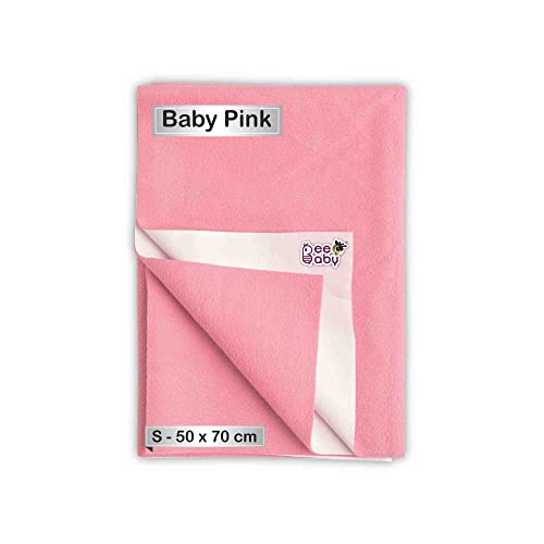 BEEBABY Waterproof Ultra Dry Sheets for Baby Anti-Piling Soft Fleece Baby Bed Protector, Highly Absorbent, Washable, Reusable Quick Dry Sheets for Baby. Small, Baby Pink50 X 70 Cm
