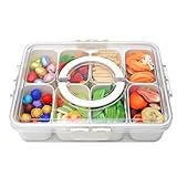 Nuxaoisgel Reusable Divided Serving Tray with Lid,Snack Tray with Lid and Handle for Portable Snack Platters, Fruit Platters,Clear Snack Containers Ideal for Travel,Picnic,Party,1 Pcs