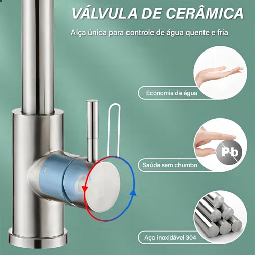 TINICO Torneira Gourmet Para Cozinha com Função Monocomando com Ducha Extensível Móvel 50cm Com Mist