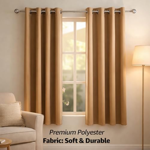 Image of Amazon Basics - Room Darkening Blackout Window Curtains, 100% Room Darkening | 5 Feet |Set of 2| Plain Design | for Living Room and Bedroom | 115cmx150cm, Color- Gold