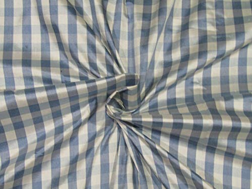 Tissu 100% soie Dupioni bleu et ivoire pour haute couture