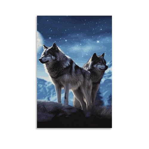 Décoration murale salon avec tableau de loups sans cadre 60x90 cm
