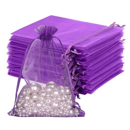 100pcs Bolsas de Organza de Regalo Bolsitas de Organza 13x18cm para Boda Favores, Joyas y Dulces (Morado)