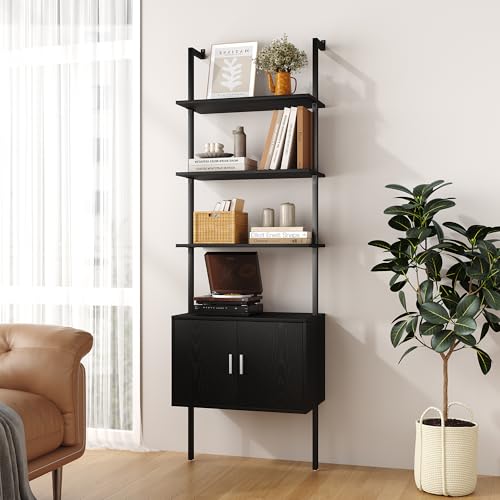 Gadroad 5 Tier Tall Bookshelf with Cabinet, 73