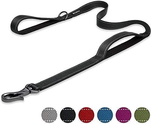 PetiFine Dog Lead with 2 Padded Handles,6ft Reflective Heavy Duty Dog Training Lead Walking Leash with Advanced Easy Snap Hook for Large,Medium & Small Dogs,Black