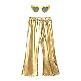 Perfashion Neon Party Clothes for Girls Size 14 15 Spandex Shiny Metallic Pants Gold Athletic Dance Pants