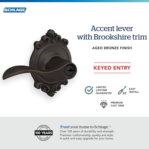 Image of SCHLAGE Accent Lever with Brookshire Trim Keyed Entry Lock in Aged Bronze - F51A ACC 716 BRK