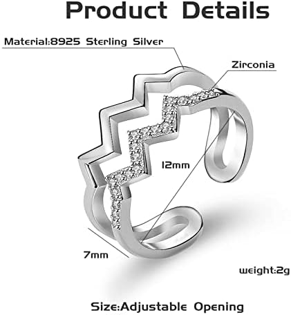 S925 Sterling Silver Wave Ring Anxiety Ring for Women Girls, to My Daughter Highs and Lows Fidget Ring with Zircon, Adjustable Open Ring Inspirational Ring Jewelry Gift for Women